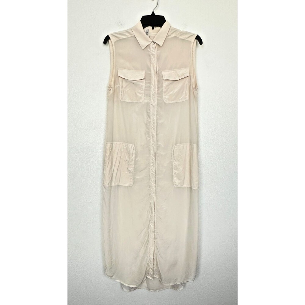 T by Alexander Wang Silk Button Shirt Dress Sleeveless Collared Ivory Women's XS